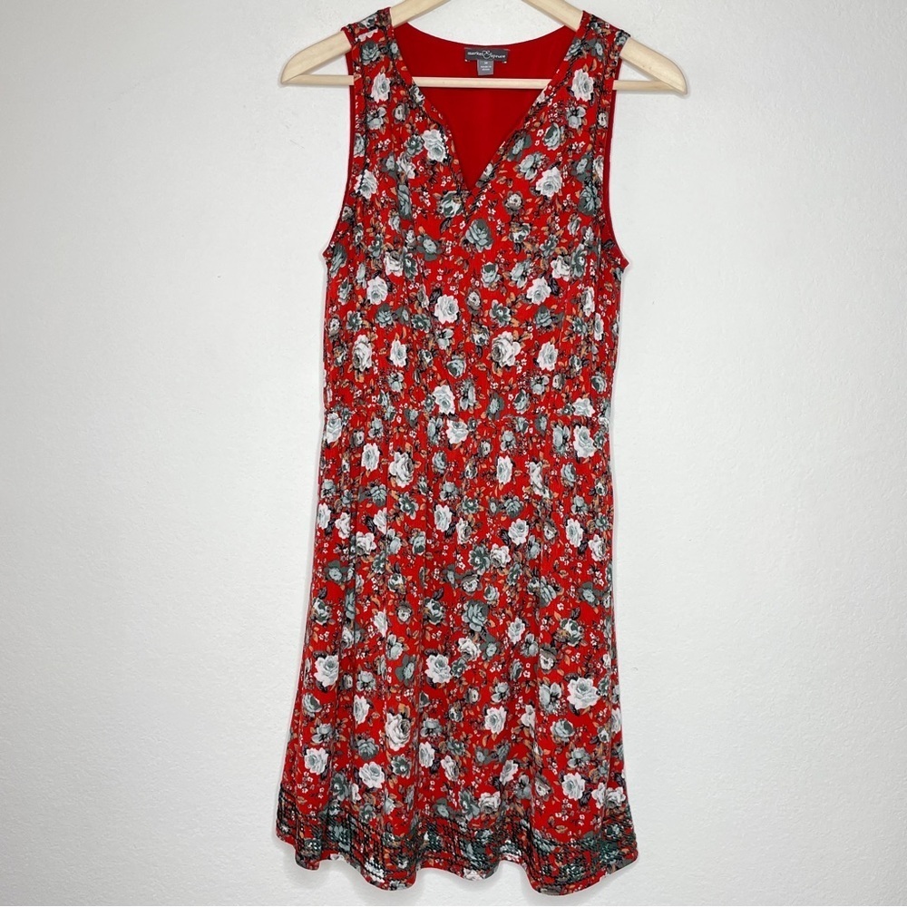 Market & Spruce Red Floral Midi Dress